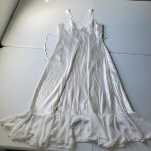 Linea Donatella Nightgown Womens Medium White Satin Lace Ruffle Hem Chemise